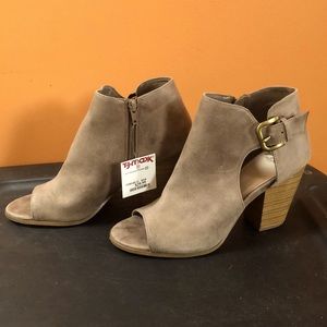 Brand new never worn open toe high heel boots